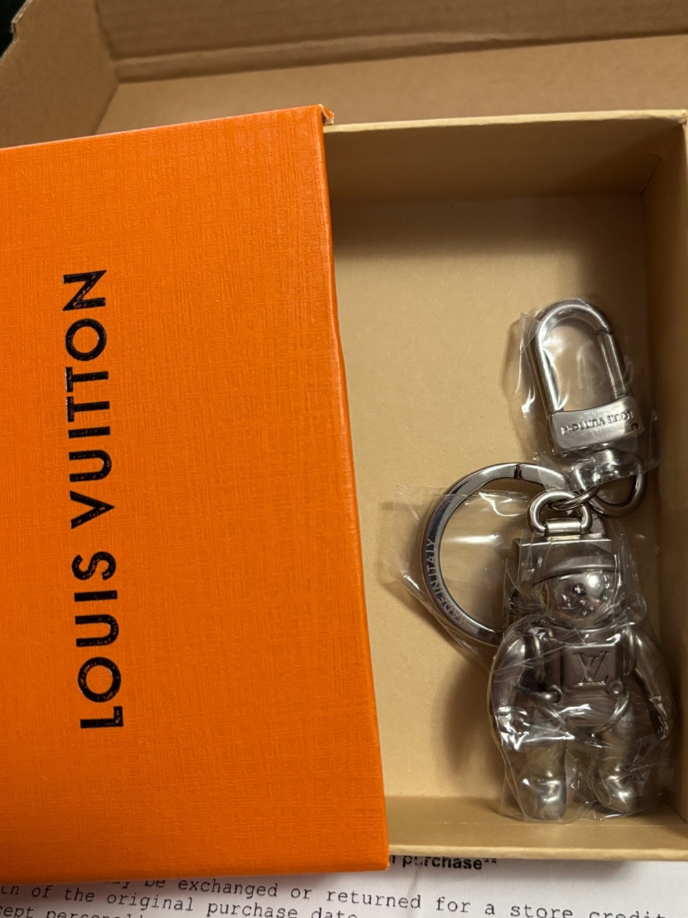 Louis Vuitton Silver Bear Key Charm with Branded Clasp